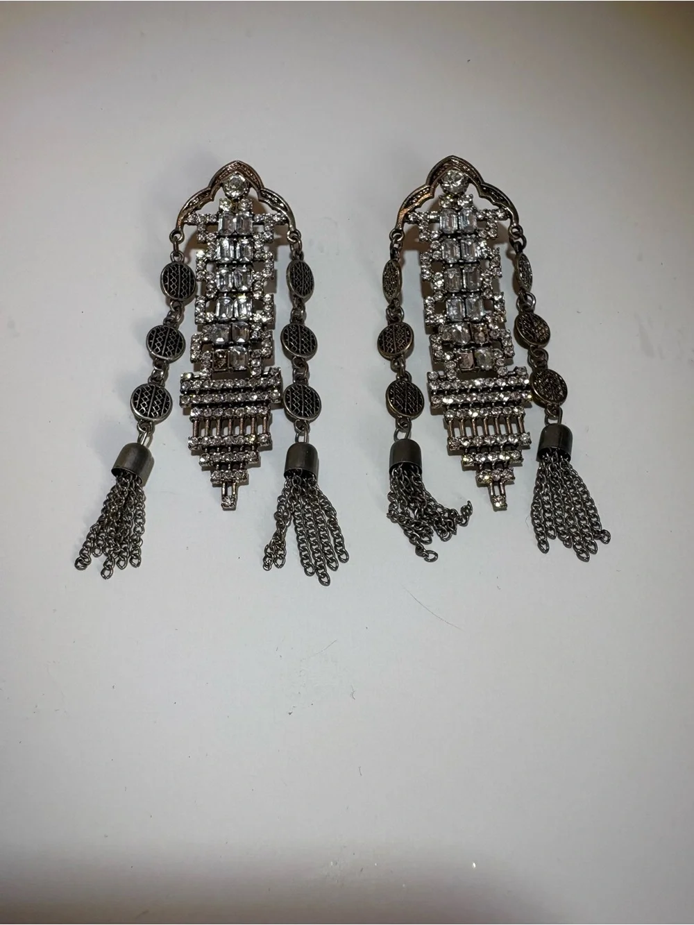 Silver Chandelier Tassel Drop Earrings - Unbranded